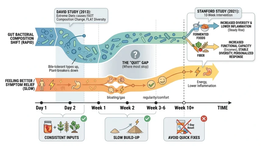 Gut Bacteria Change in 24 Hours. Feeling Better Takes 10 Weeks